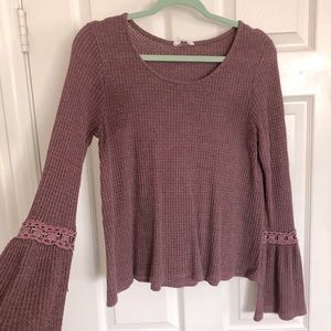 Waffle knit top with bell sleeves